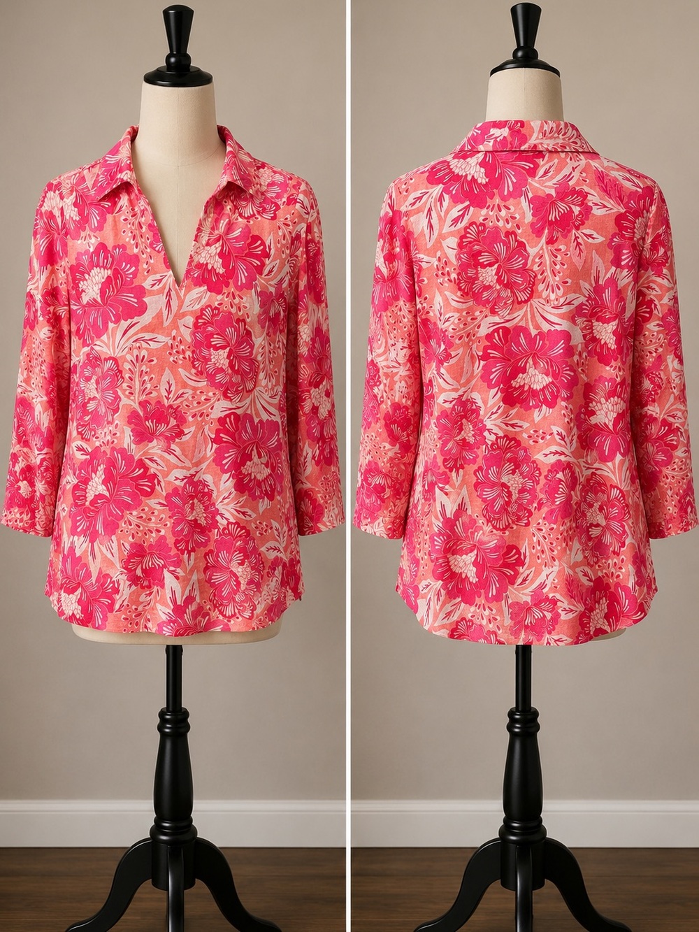 Sigrid Olsen Pink & Coral Floral Polo Tunic
